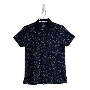 L.L. Bean Women's Navy Polka Dot Slightly Fitted Polo Shirt